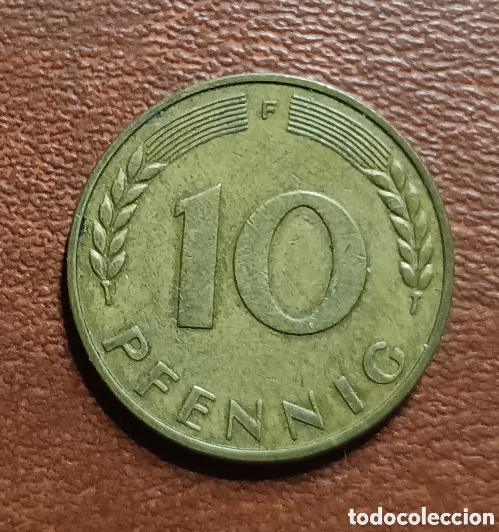 Moedas antigas da Europa: 10 PFENNIG 1950- CECA F - ALEMANIA