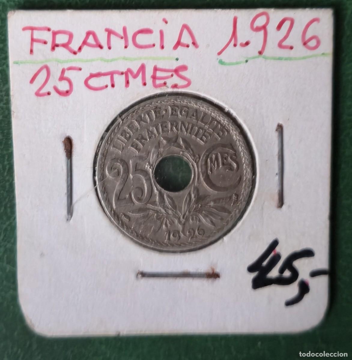 Monedas antiguas de Europa: Moneda de Francia 1926 25 centimos - Foto 1