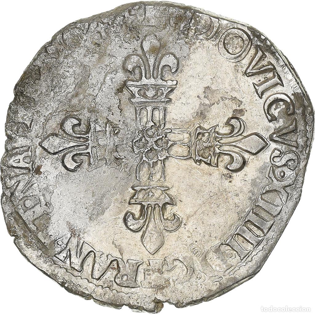 Old Coins of Europe: [#637919] Francia, Louis XIV, 1/4 Ecu, frapp&eacute; au marteau, 1644, Bordeaux, Plata, MBC