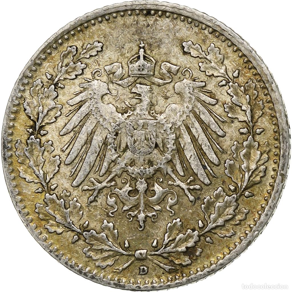Moedas antigas da Europa: [#1116482] Moneda, ALEMANIA - IMPERIO, 1/2 Mark, 1915, Munich, SC, Plata, KM:17