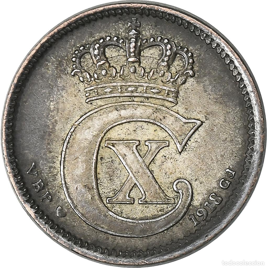 Moedas antigas da Europa: [#198357] Dinamarca, Christian X, 10 &Ouml;re, 1918, Copenhagen, Plata, MBC, KM:818.1