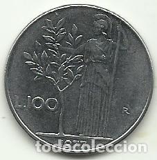 Monete antiche di Europa: ITALIA - 100 LIRAS - 1977 - ACERO INOX - FOTOS