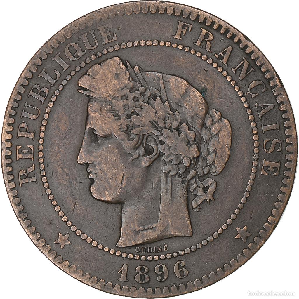 Moedas antigas da Europa: [#199649] Francia, 10 Centimes, C&eacute;r&egrave;s, 1896, Paris, Torche, Bronce, BC+, Gadoury:265a