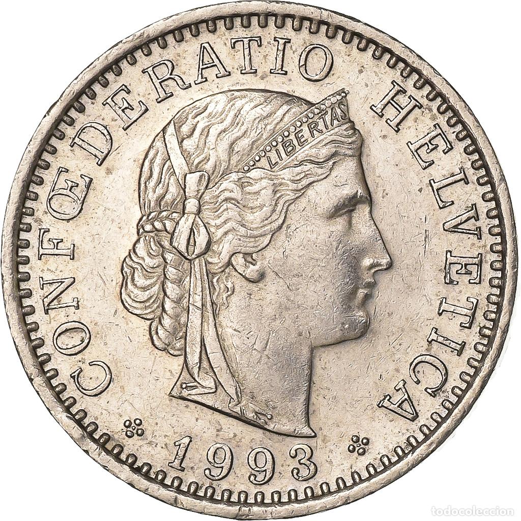 Moedas antigas da Europa: [#198856] Suiza, 20 Rappen, 1993, Bern, Cobre - n&iacute;quel, EBC, KM:29a