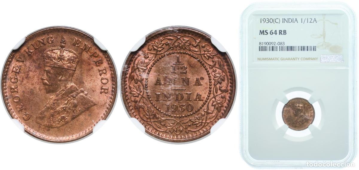 Monete antiche di Europa: India Raj 1930 (C) &sup1;&frasl;₁₂ Anna - George V Bronze Kolkata / Calcutta / Murshidabad, (13498000) 1.65g N