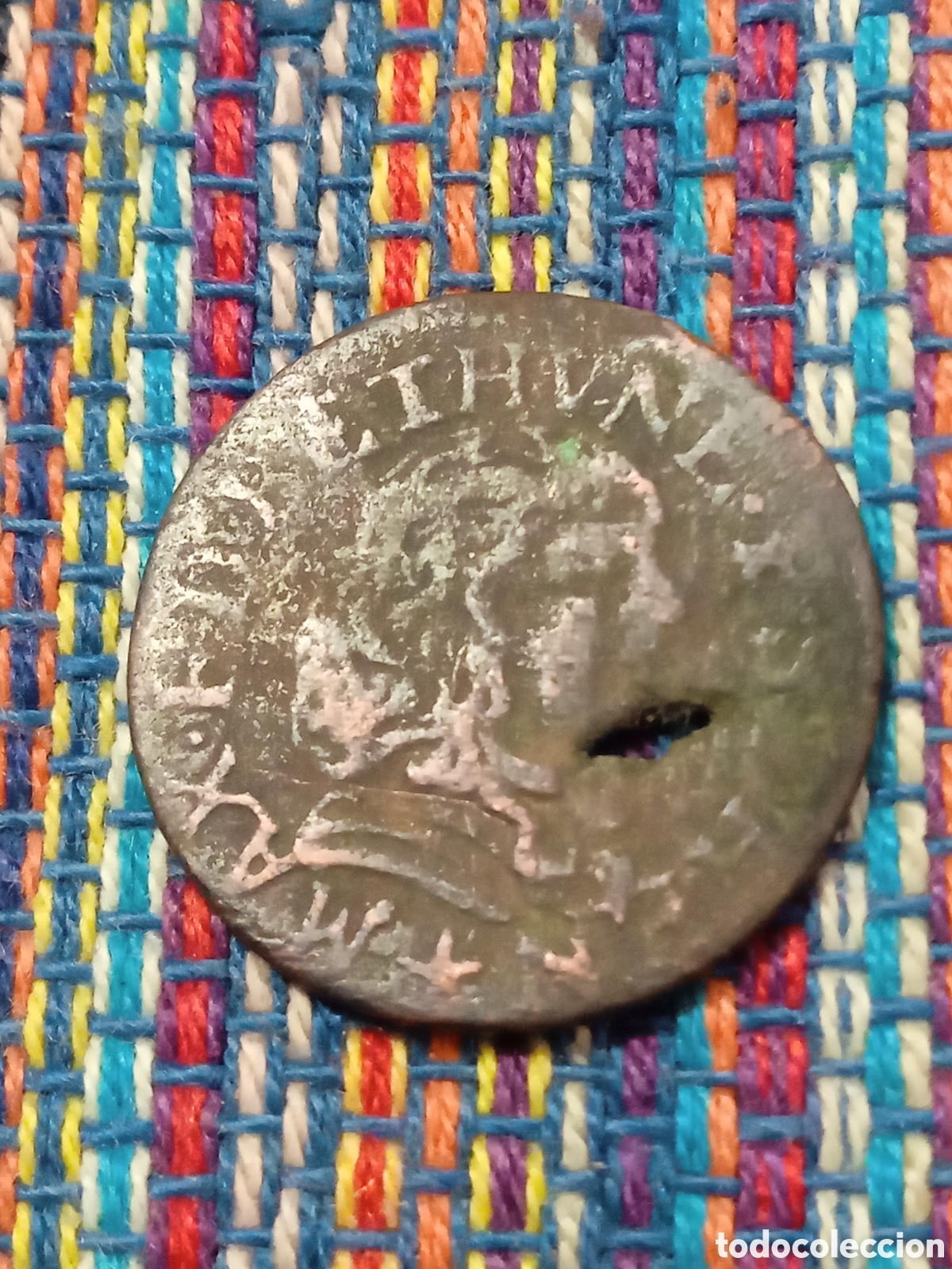 Monedas antiguas de Europa: BOL- Francia Maximilien III de B&eacute;thune Double Tournois 1642 Ceca: Henrichemont Agujero