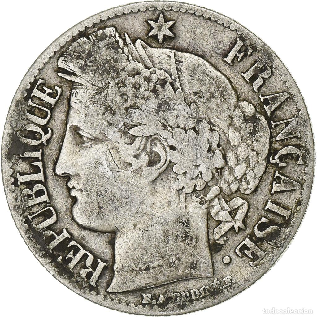 Moedas antigas da Europa: [#1116866] Francia, Franc, C&eacute;r&egrave;s, 1871, Bordeaux, Plata, BC+, Gadoury:465, KM:822.2