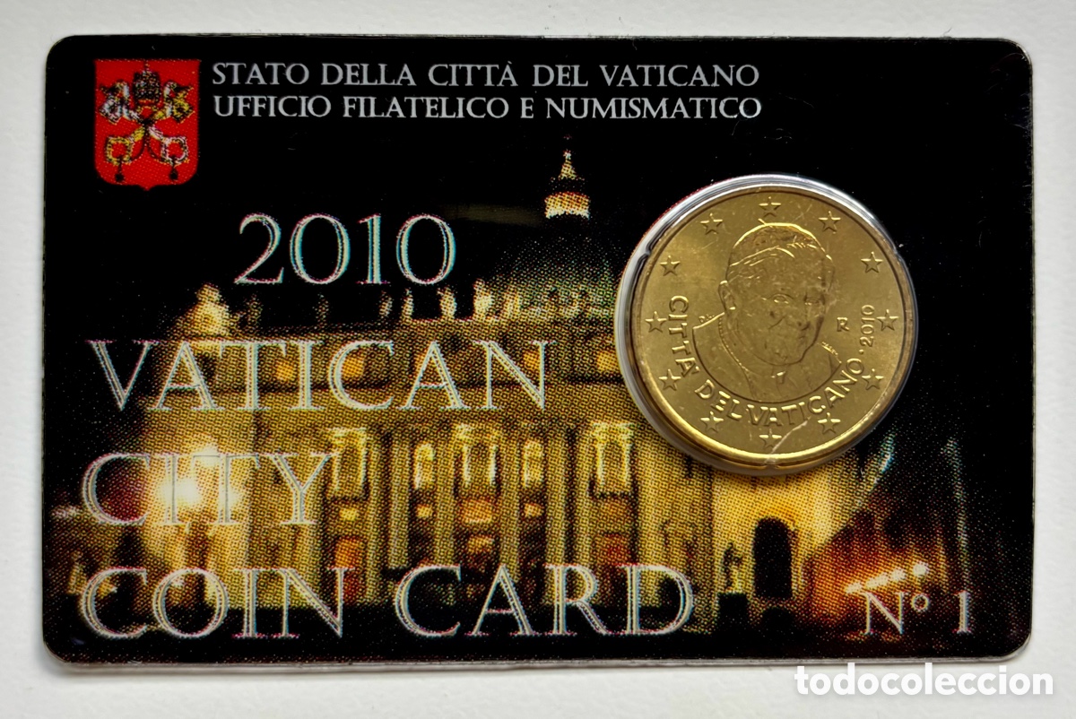Moedas antigas da Europa: Moneda VATICANO - COINCARD OFICIAL 50 Centimos 2010 BU . N.1
