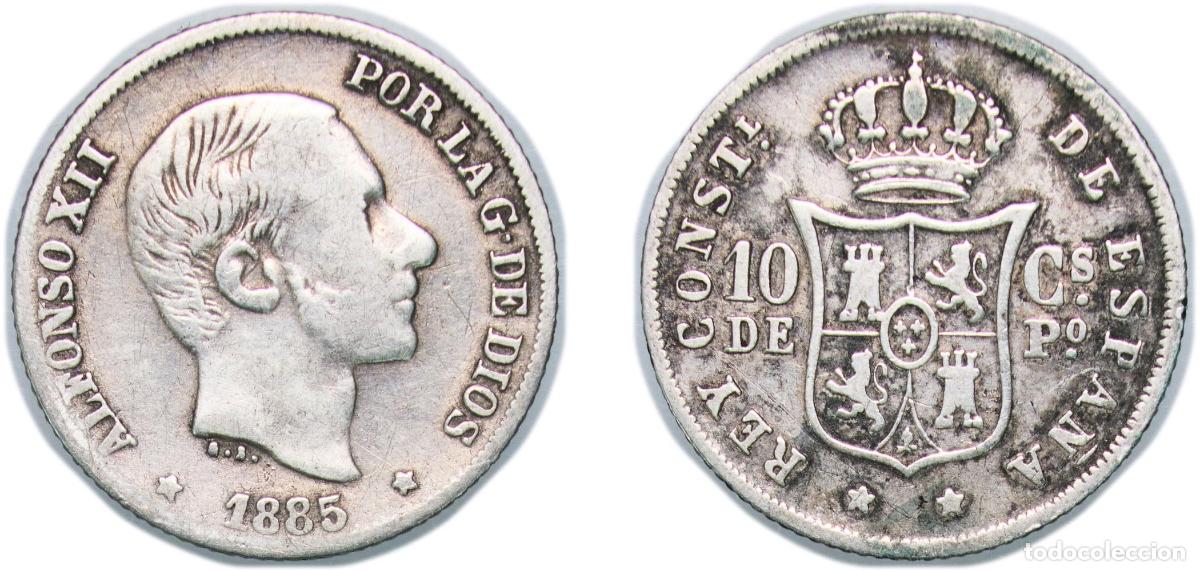 Monete antiche di Europa: Philippines kingdom 1885 10 Centavos - Alfonso XII Silver (.835) (5624662) 2.57g VF KM 148