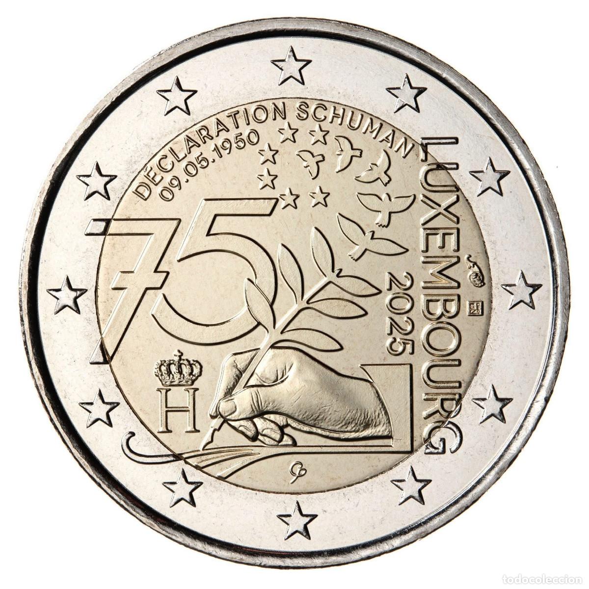 Old Coins of Europe: 2 euros LUXEMBURGO 2025 - 75 a&ntilde;os de la declaraci&oacute;n de los derechos de Schumann