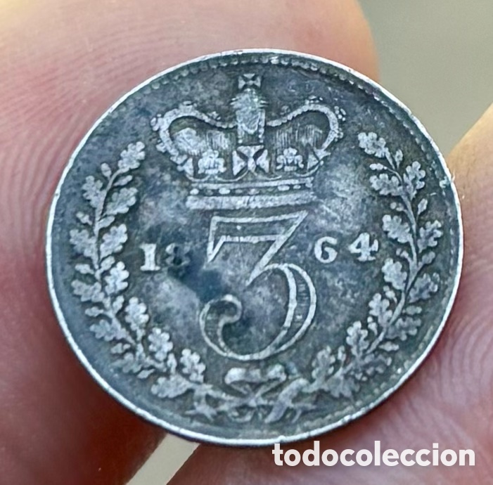 Monnaies anciennes de Europe: Moneda PLATA INGLATERRA 3 Peniques 1864 Victoria. Pence