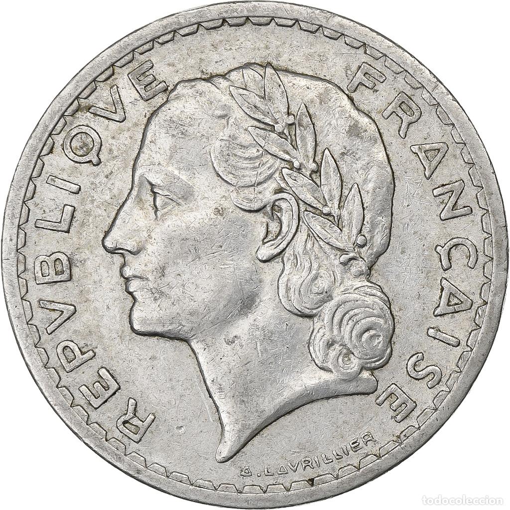 Old Coins of Europe: [#199706] Francia, 5 Francs, Lavrillier, 1947, Paris, Aluminio, MBC, Gadoury:766a