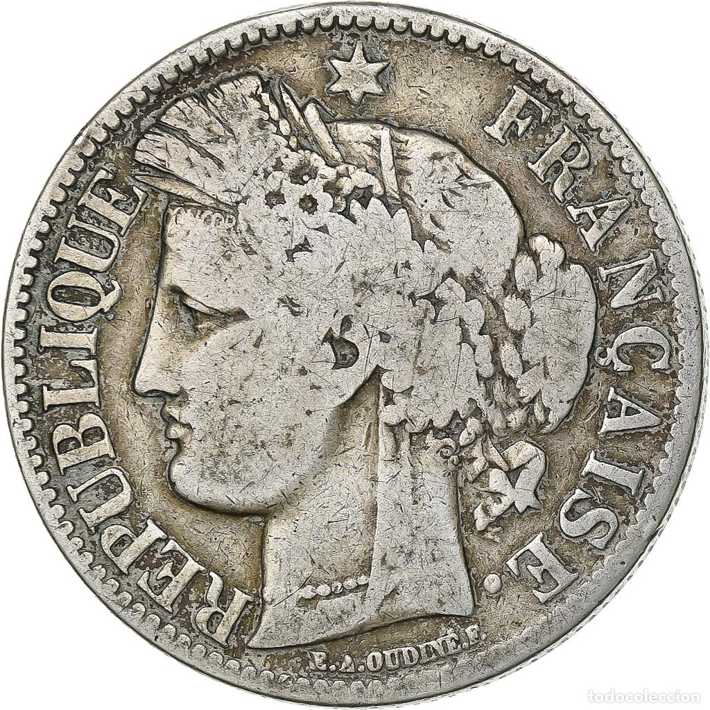Moedas antigas da Europa: [#199815] Francia, 2 Francs, C&eacute;r&egrave;s, 1870, Bordeaux, sans l&eacute;gende, Plata, BC+