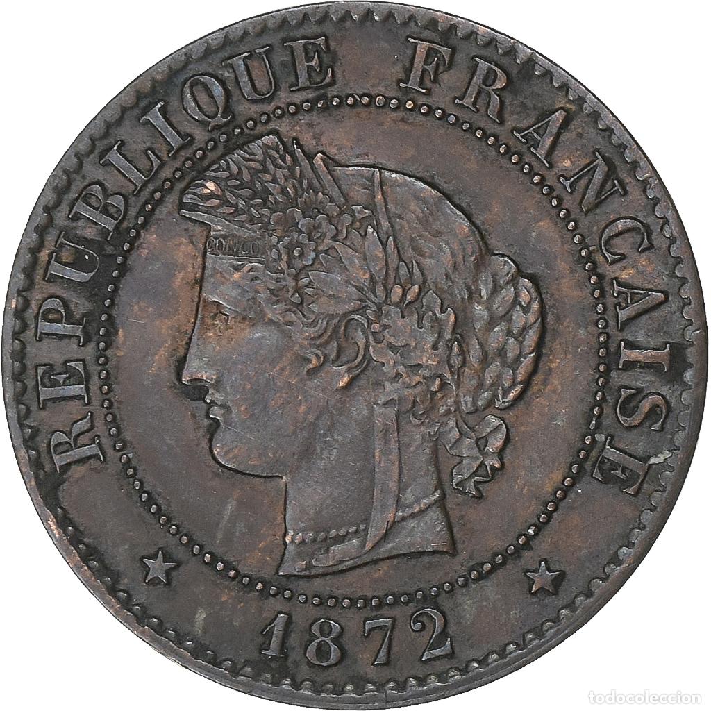 Monedas antiguas de Europa: [#199819] Francia, Centime, C&eacute;r&egrave;s, 1872, Paris, ancre, Bronce, MBC+, Gadoury:88