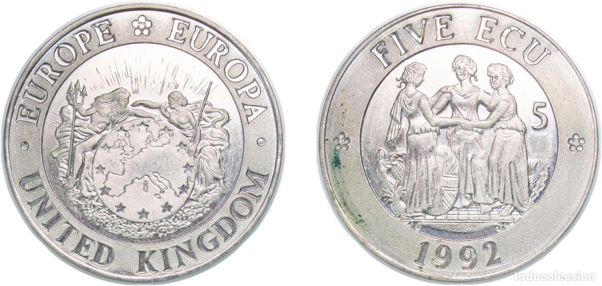 Monedas antiguas de Europa: Great Britain 1992 5 ECU (Three Graces) Copper-nickel 20.6g BU X 16