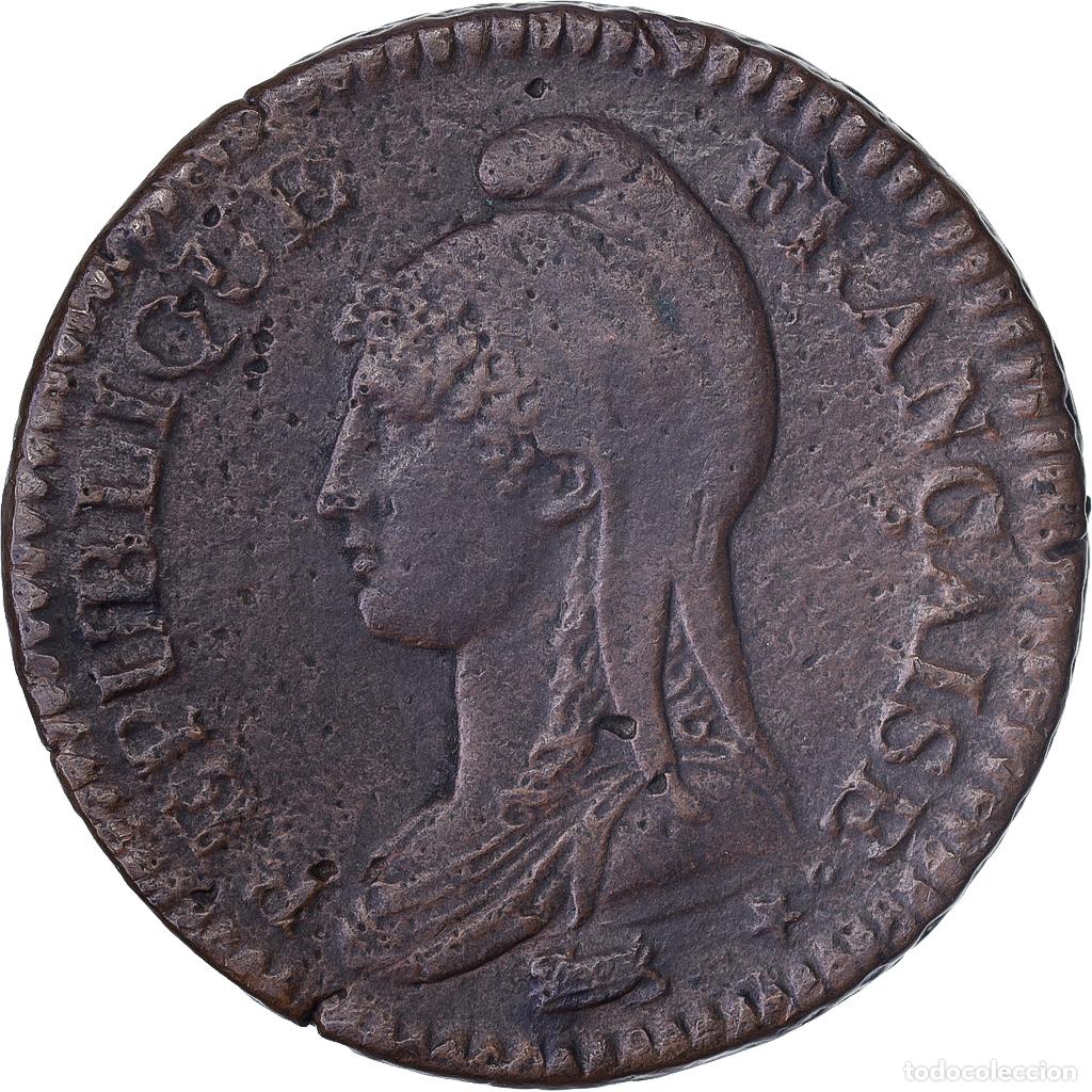 Old Coins of Europe: [#137249] Francia, 2 D&eacute;cimes, Dupr&eacute;, AN 4, Paris, Cobre, BC+, Gadoury:300