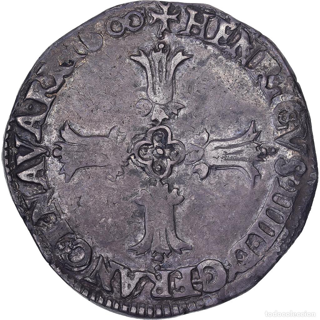Old Coins of Europe: [#1507522] Francia, Henri IV, 1/4 Ecu, 1600, Bayonne, Plata, BC+, Gadoury:597