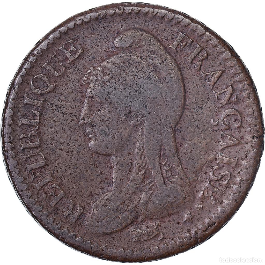 Moedas antigas da Europa: [#137246] Francia, 1 D&eacute;cime, Dupr&eacute;, AN 5, Paris, Cobre, BC+, Gadoury:187