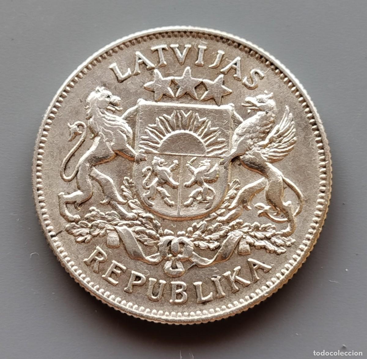 Monedas antiguas de Europa: Moneda Letonia 2 Letones 1925 Plata - Tirada 6,4M. - Foto 2