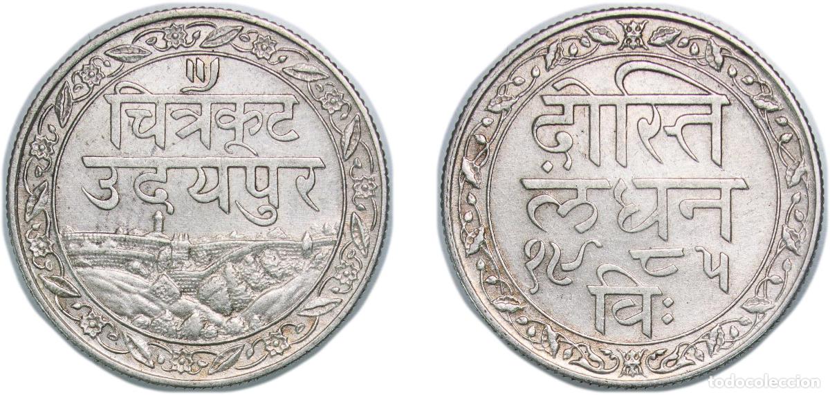 Monete antiche di Europa: India Princely state of Mewar Indian princely states VS 1985 (1928) &frac12; Rupee - Fatteh Singh (Mewar)
