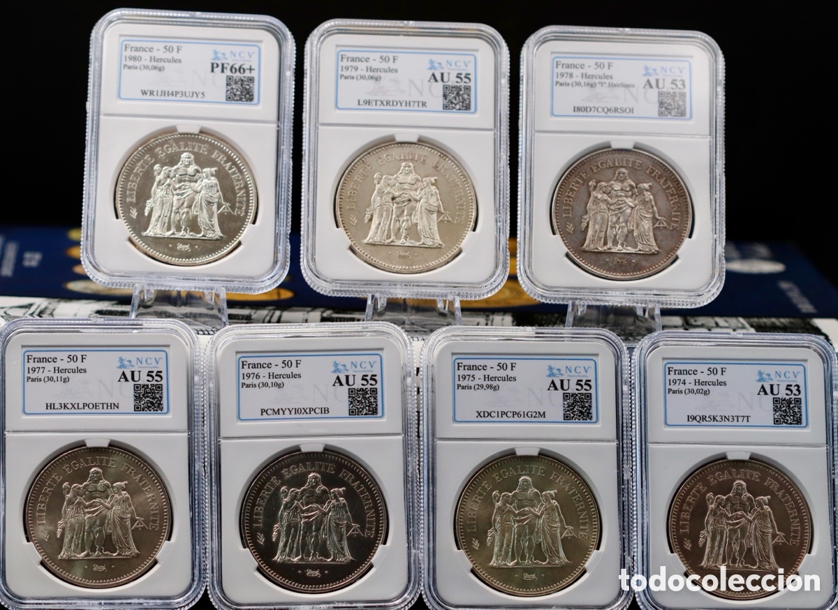 Old Coins of Europe: Hercules, 50 Francos. Juego completo. NCV encapsulado y graduado