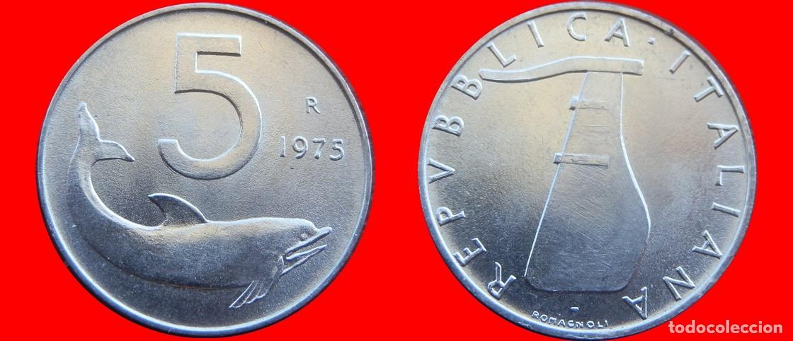 Old Coins of Europe: 5 LIRAS 1975 SIN CIRCULAR ITALIA-7772SC