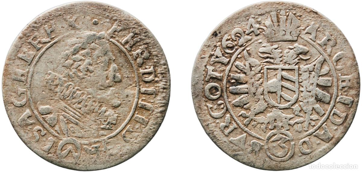 Moedas antigas da Europa: Austria Holy Roman Empire 1624 3 Kreuzers - Ferdinand II (Vienna) Silver Vienna Mint 1.5g vf KM 25