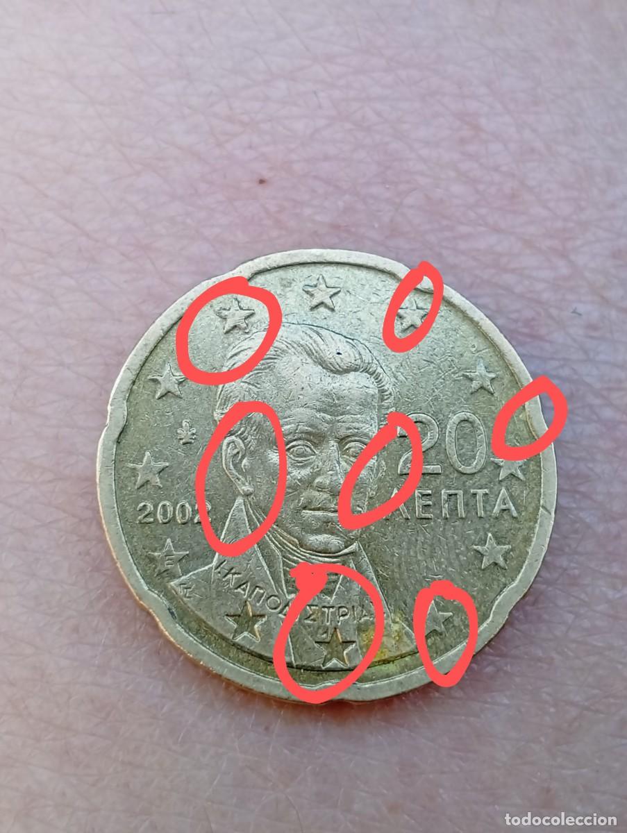 Monedas antiguas de Europa: Moedas de 20 c&ecirc;ntimos gregas 2002, com defeitos e letra &rdquo;E&rdquo; - Foto 1