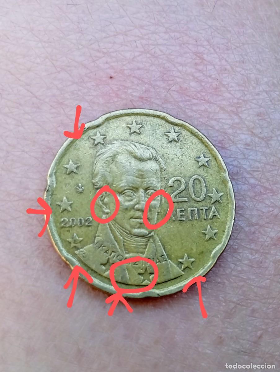 Monedas antiguas de Europa: Moedas de 20 c&ecirc;ntimos gregas 2002, com defeitos e letra &rdquo;E&rdquo; - Foto 3