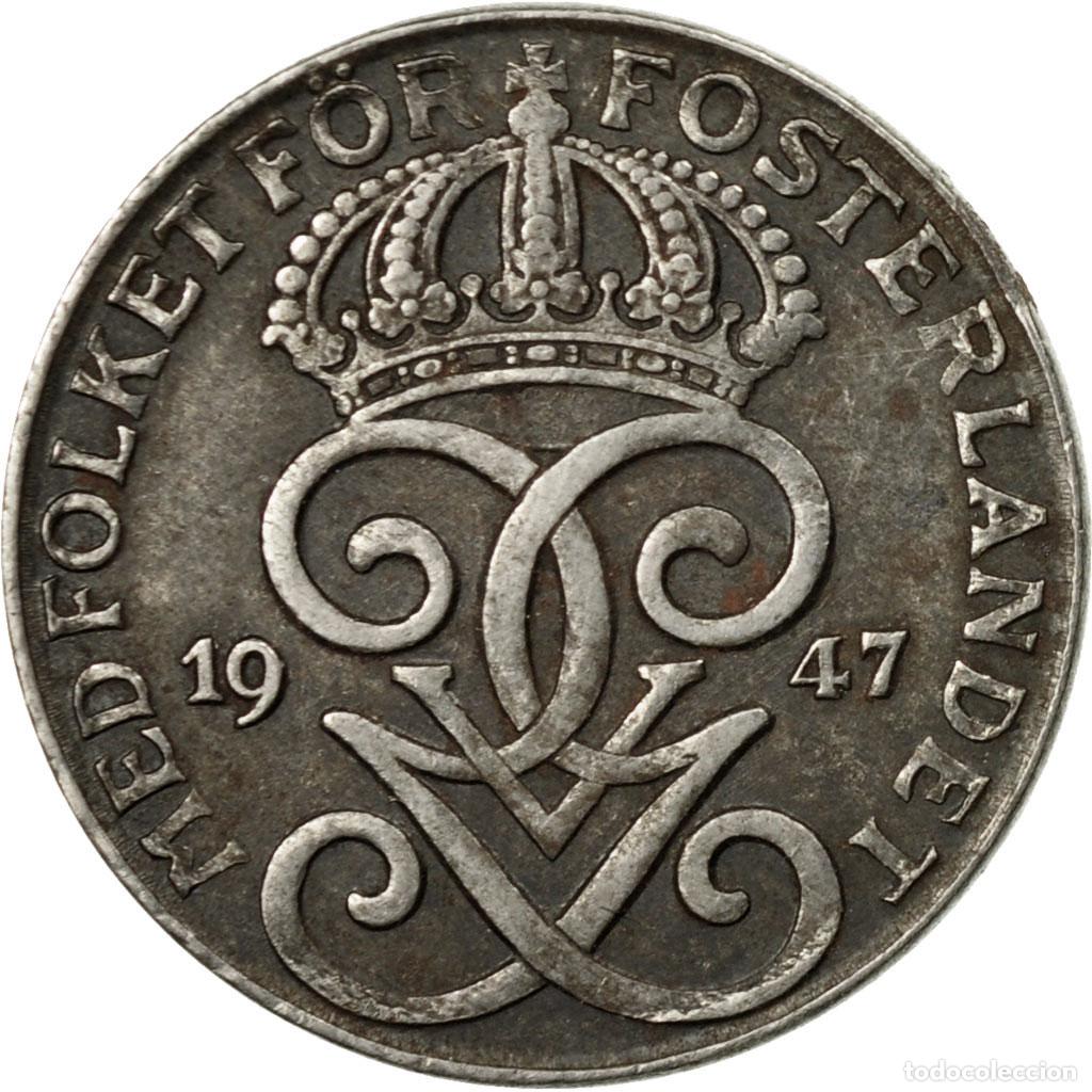Old Coins of Europe: [#438097] Moneda, Suecia, Gustaf V, 2 &Ouml;re, 1947, MBC, Hierro, KM:811