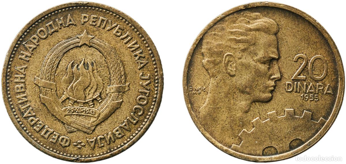 Moedas antigas da Europa: Yugoslavia 1963 20 Dinara (SFR legend) Aluminium bronze (91 % Cu, 9 % Al) Belgrade Mint 4.04g AU K
