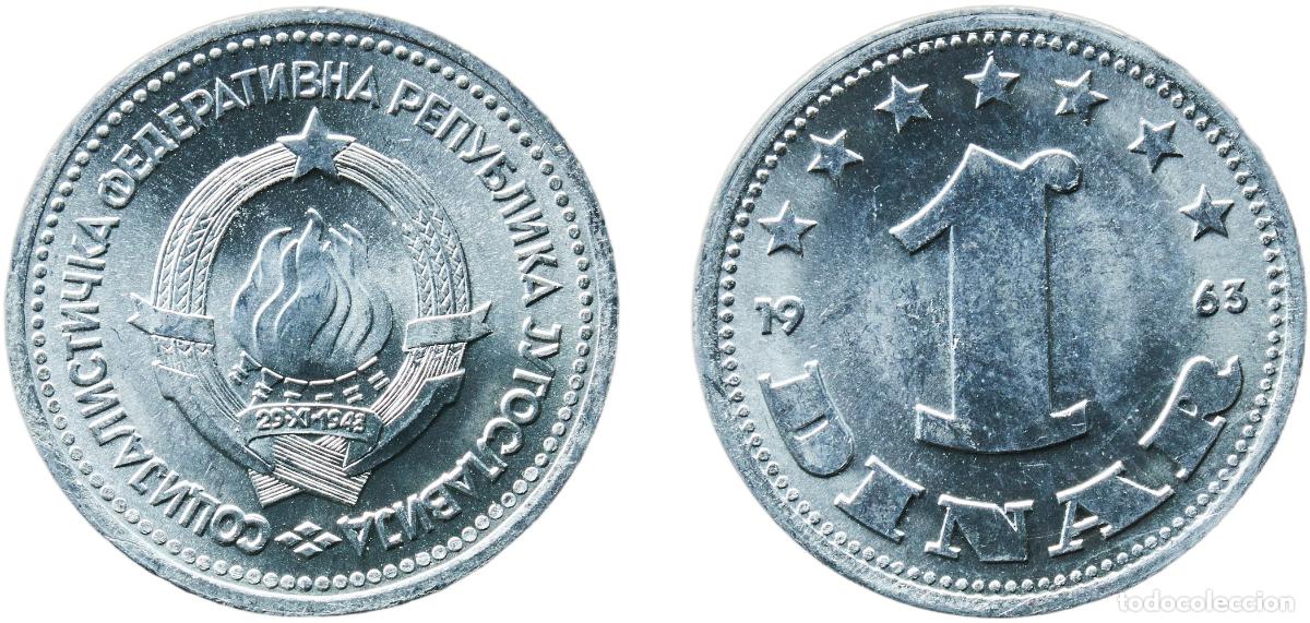 Monedas antiguas de Europa: Yugoslavia 1963 1 Dinar (SFR legend) Aluminium (99 % Al) Belgrade Mint 0.92g BU KM 36 Sch&ouml;n 31