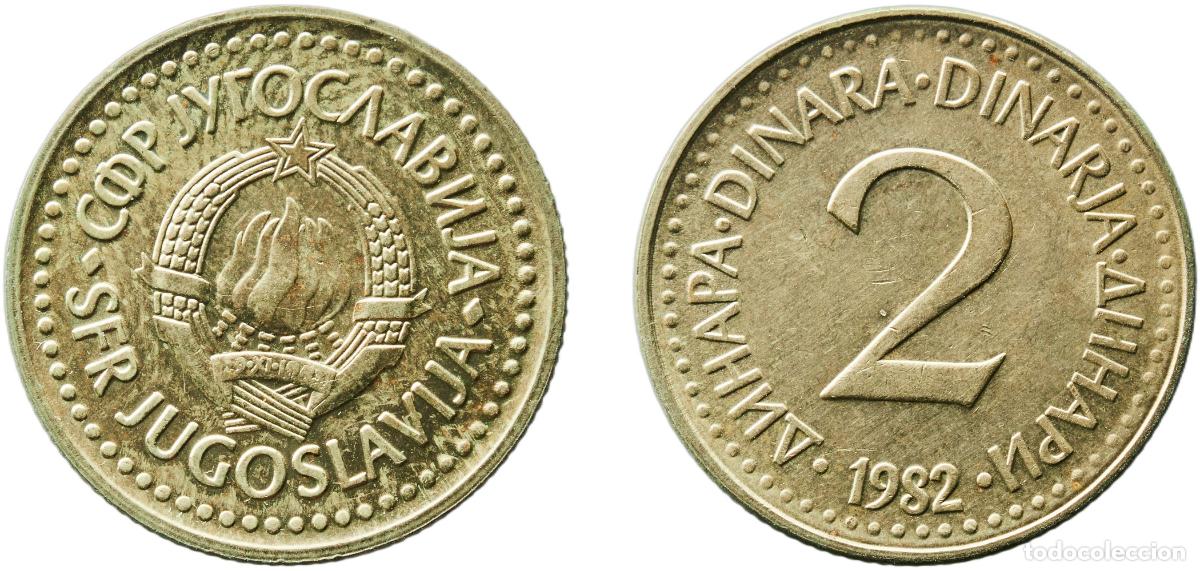 Monedas antiguas de Europa: Yugoslavia 1982 2 Dinara Nickel brass (75 % Cu, 21 % Zn, 4% Ni) Belgrade Mint (40632000) 4.31g BU