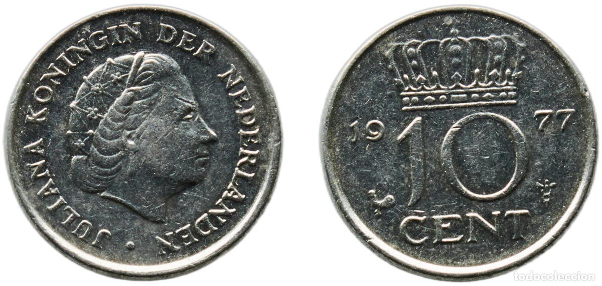 Old Coins of Europe: Netherlands 1977 10 Cents - Juliana Nickel Utrecht Mint (100000000) 1.53g XF KM 182 Sch&ouml;n 66