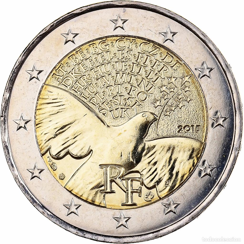 Old Coins of Europe: [#132536] Francia, 2 Euro, Peace in Europe, 2015, MDP, Bimet&aacute;lico, SC