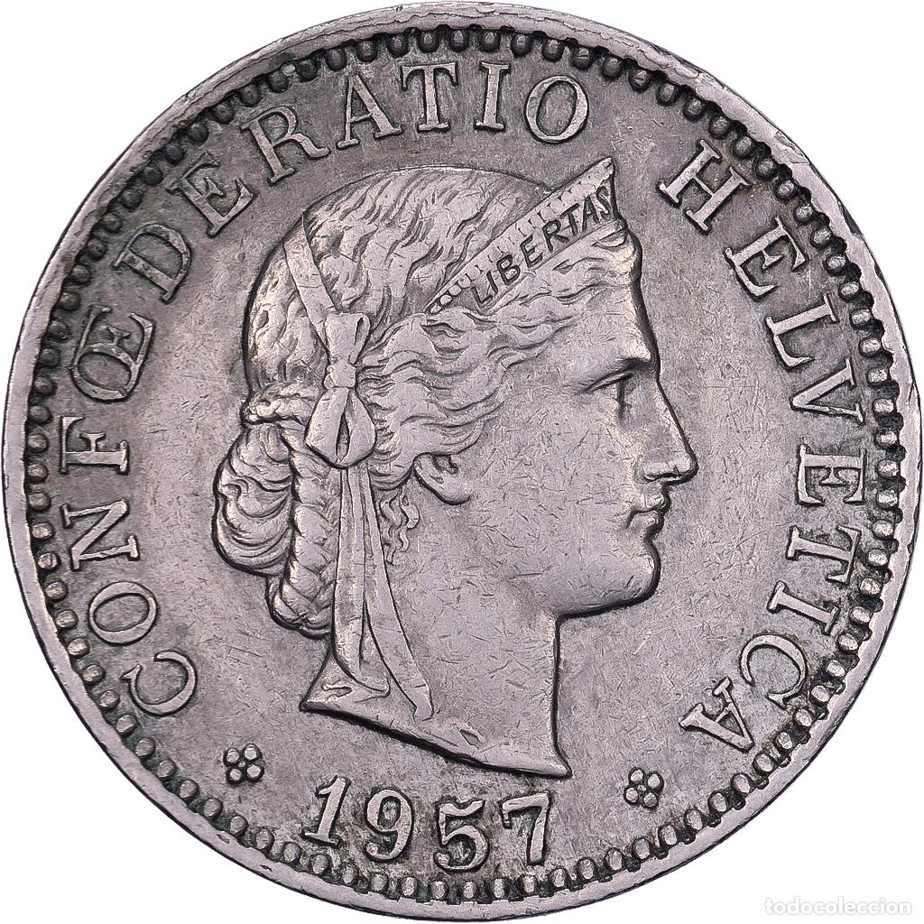 Monete antiche di Europa: [#638446] Suiza, 20 Rappen, 1957, Bern, Cobre - n&iacute;quel, MBC, KM:29a