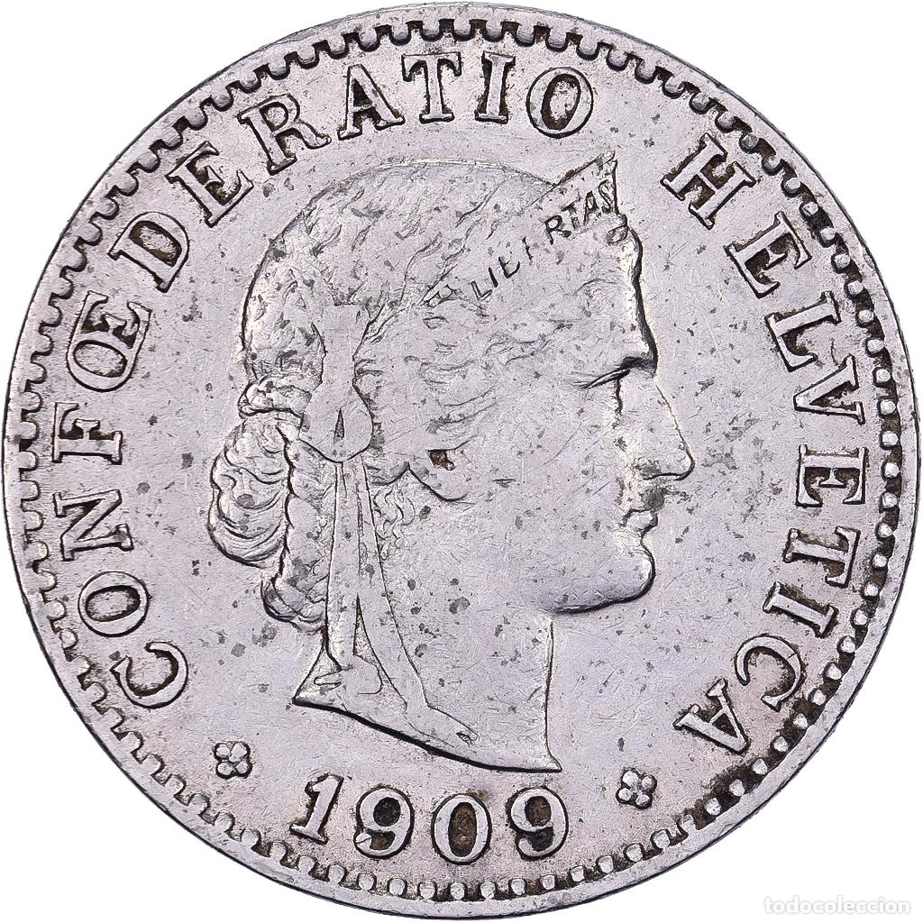 Moedas antigas da Europa: [#638456] Suiza, 20 Rappen, 1909, Bern, N&iacute;quel, MBC, KM:29