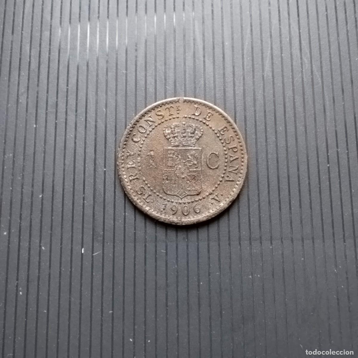 Monedas antiguas de Europa: Moneda 1 centimo, Espa&ntilde;a 1906 SLV - Foto 2