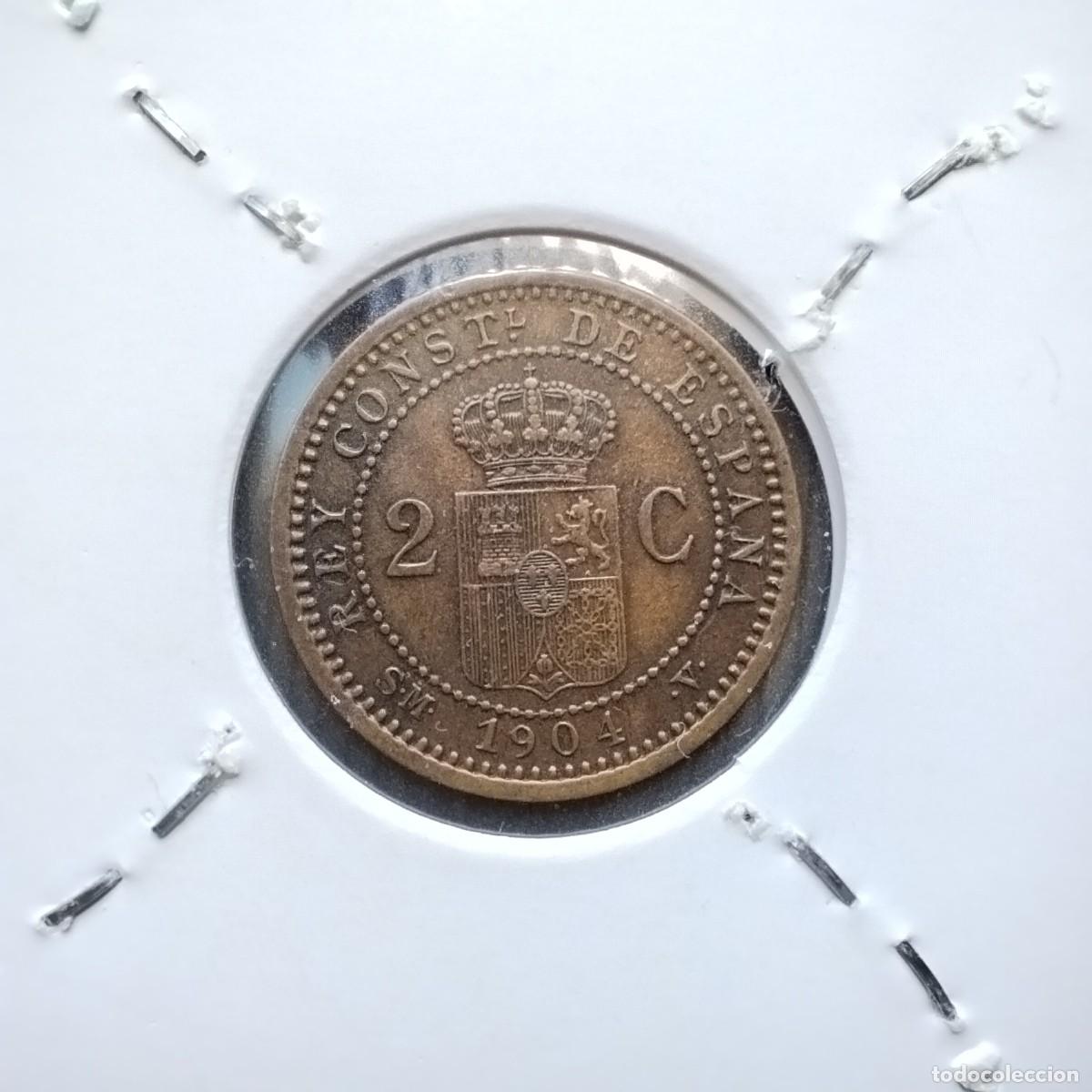 Monedas antiguas de Europa: Moneda 2 centimos, Espa&ntilde;a 1904 - Foto 1