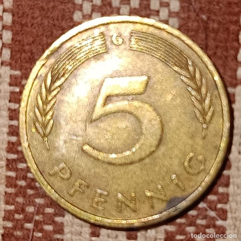 Monedas antiguas de Europa: Moneda de 5 pfennig de 1977 - Foto 2