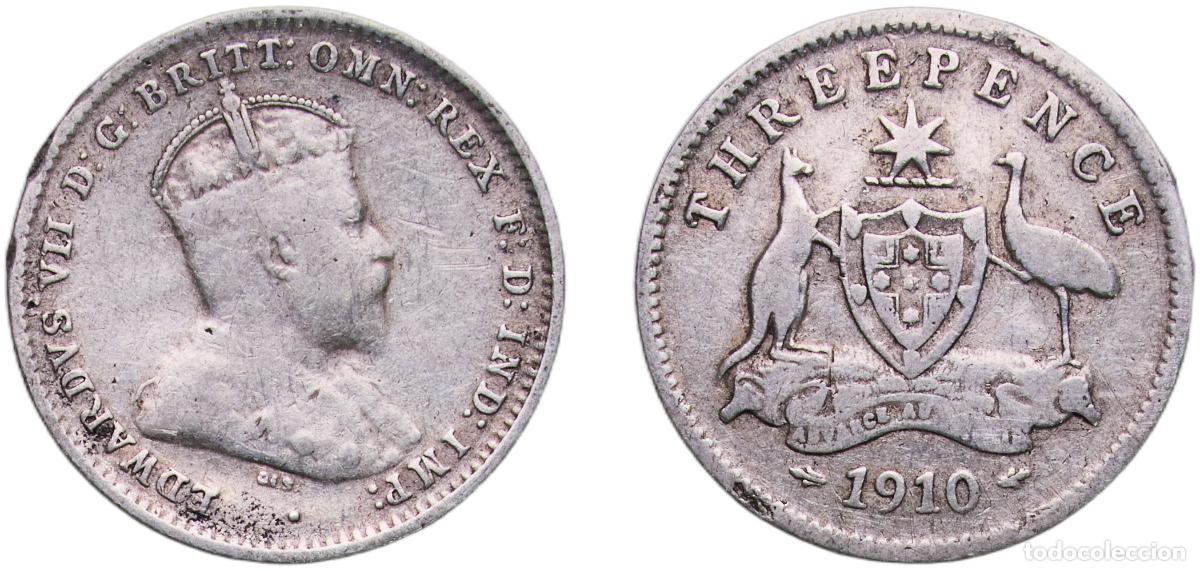 Monete antiche di Europa: Australia 1910 3 Pence - Edward VII Silver (.925) Royal Mint (Tower Hill) (4000000) 1.35g VF KM 18