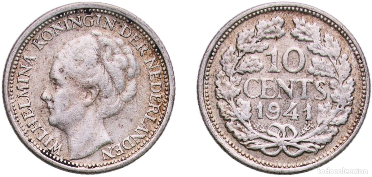 Alte M&uuml;nzen aus Europa: Netherlands 1941 10 Cents - Wilhelmina Silver (.640) Denver Mint (43000000) 1.39g XF KM 163 Sch&ouml;n