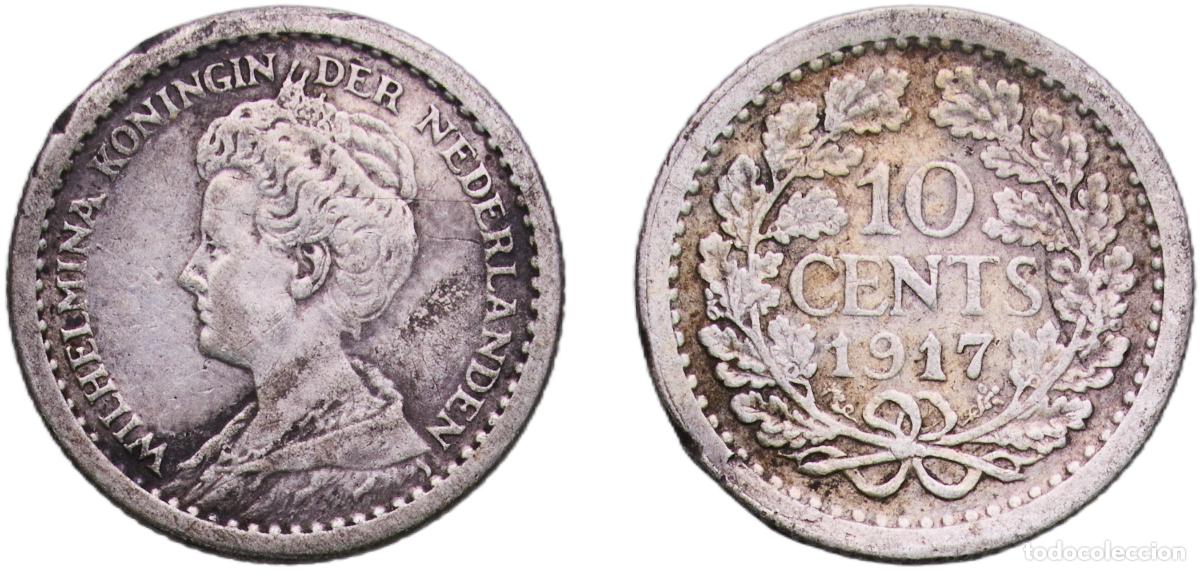 Old Coins of Europe: Netherlands Batavian Republic 1917 10 Cents - Wilhelmina Silver (.640) Utrecht Mint (10000000) 1.38