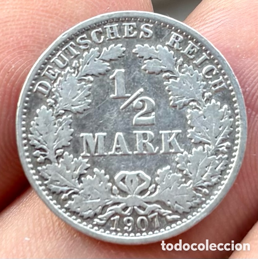 Monnaies anciennes de Europe: Moneda PLATA ALEMANIA 1/2 Marco 1907-A. Mark