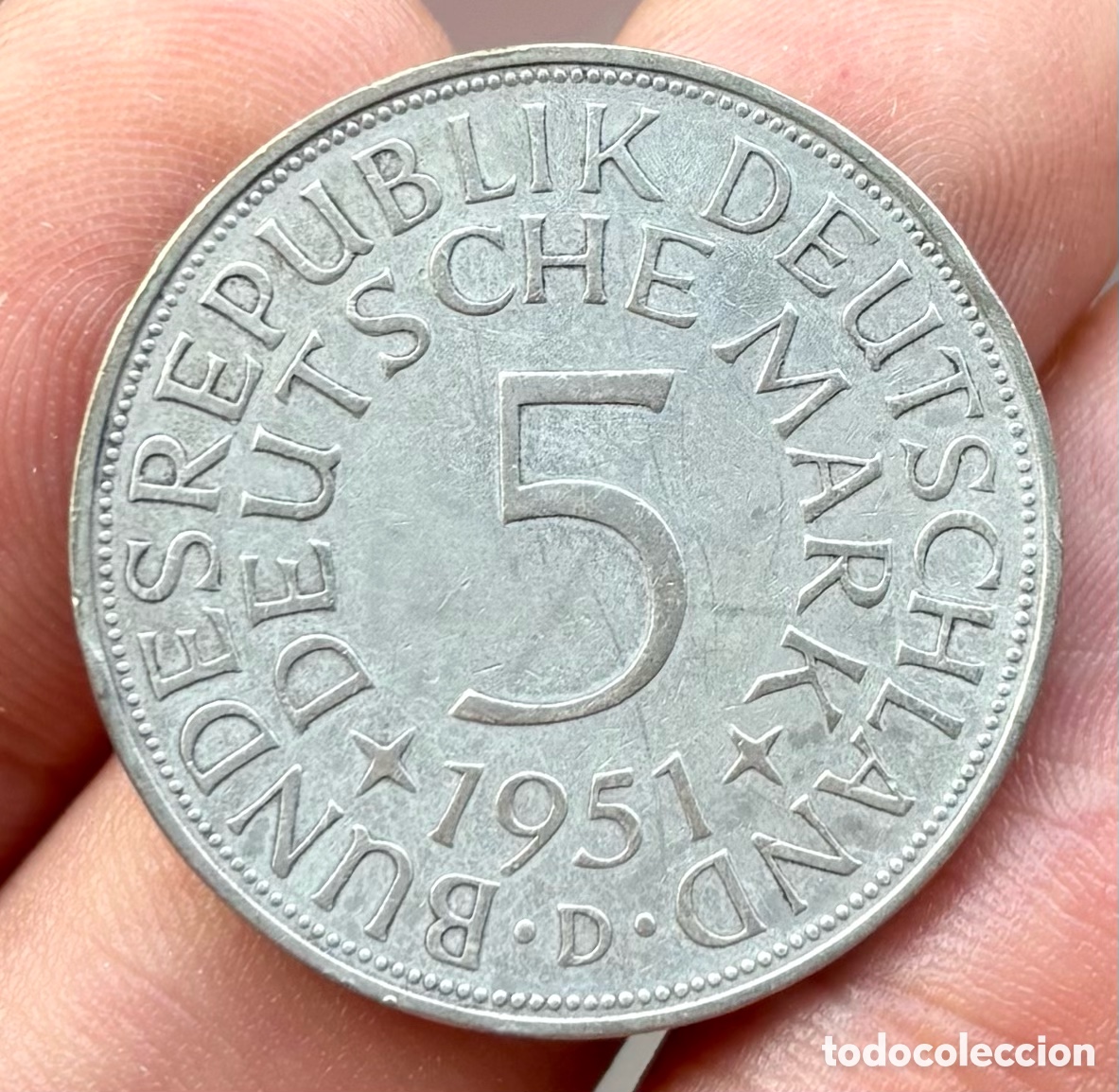 Alte M&uuml;nzen aus Europa: Moneda PLATA ALEMANIA 5 Marcos 1951-D Mark