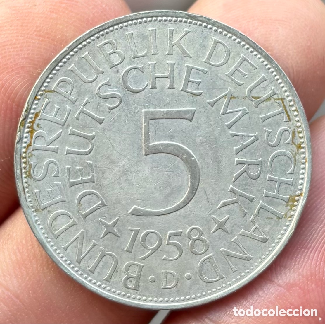 Monedas antiguas de Europa: Moneda PLATA ALEMANIA 5 Marcos 1958-D. Mark