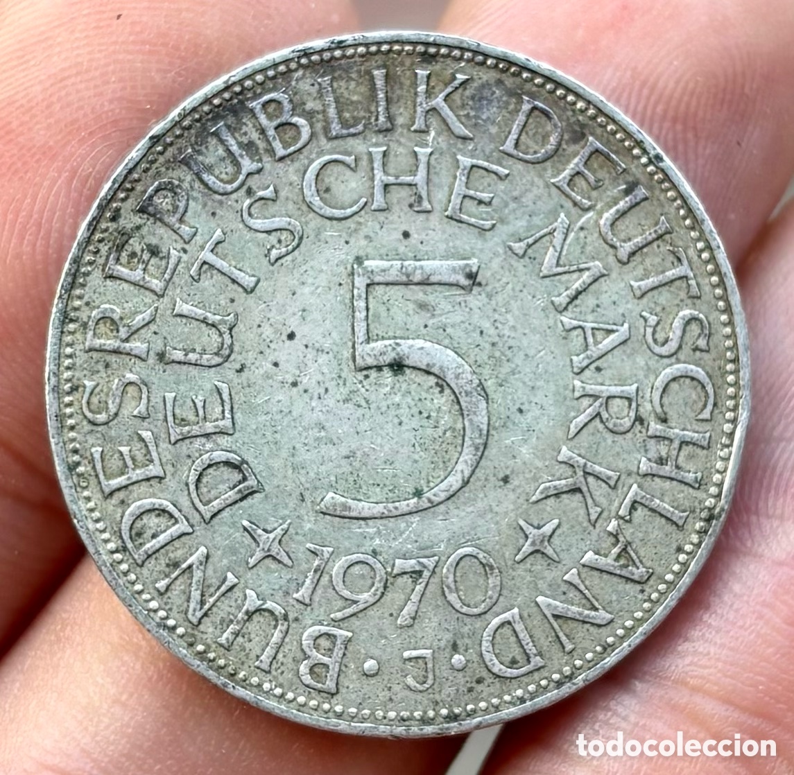 Monnaies anciennes de Europe: Moneda PLATA ALEMANIA 5 Marcos 1970-J. Mark