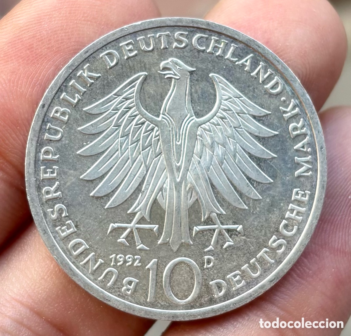 Moedas antigas da Europa: Moneda PLATA ALEMANIA 10 Marcos 1992-D. Mark