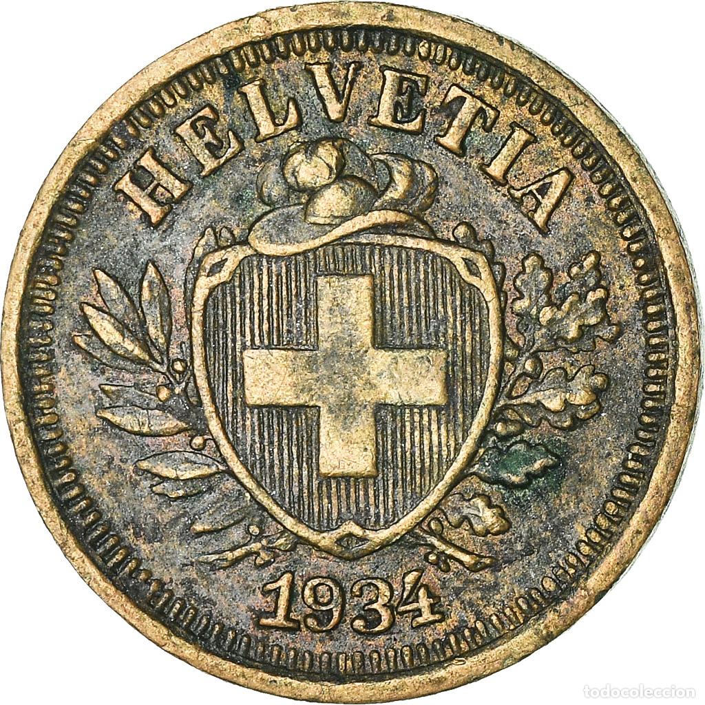 Moedas antigas da Europa: [#366347] Moneda, Suiza, Rappen, 1934, Bern, MBC, Bronce, KM:3.2