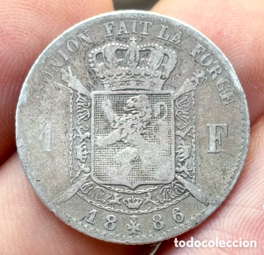 Monedas antiguas de Europa: Moneda PLATA B&Eacute;LGICA 1 Franco 1886. Leopoldo II